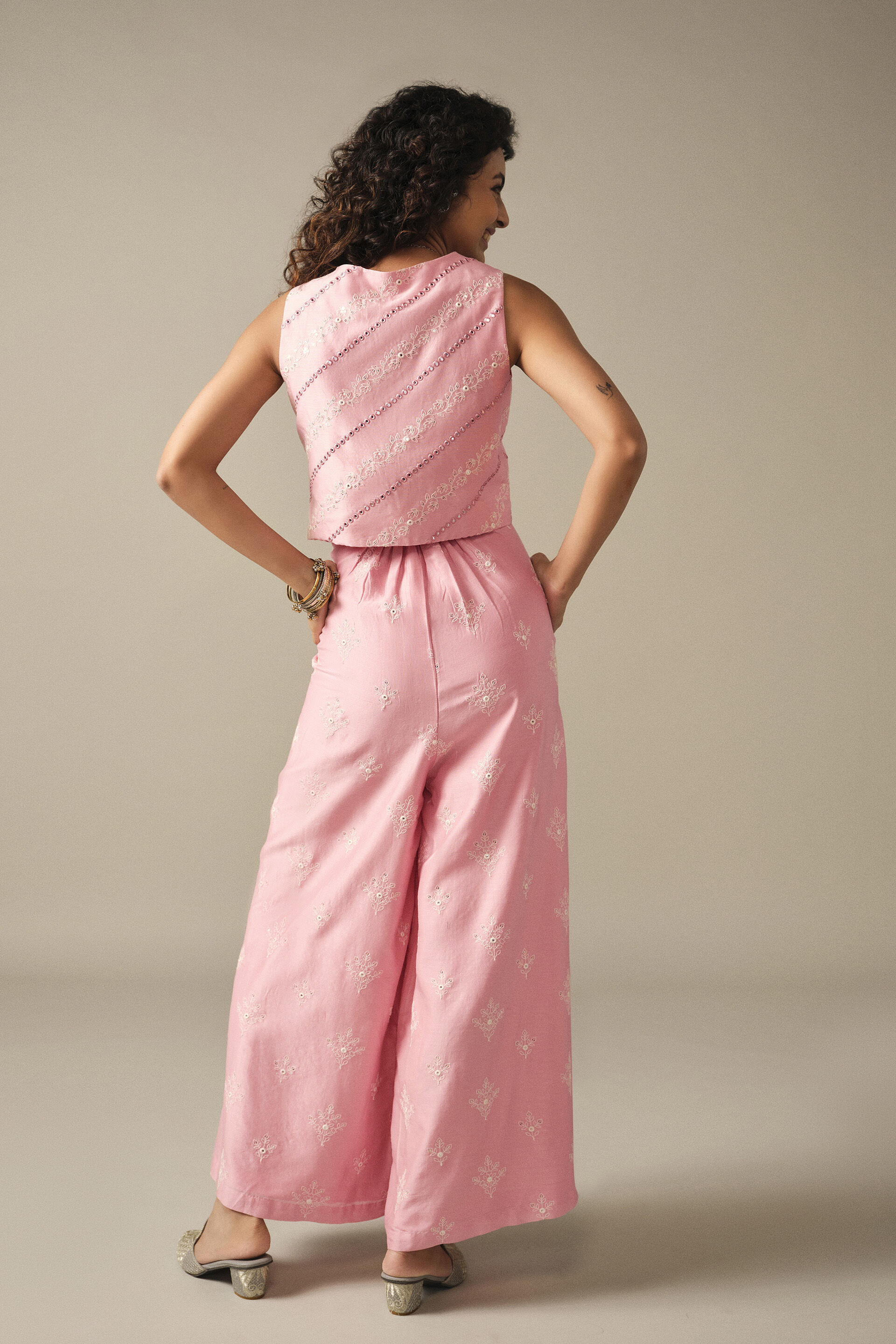 Embroidered Jumpsuit Set in Baby Pink, Pink, image 6